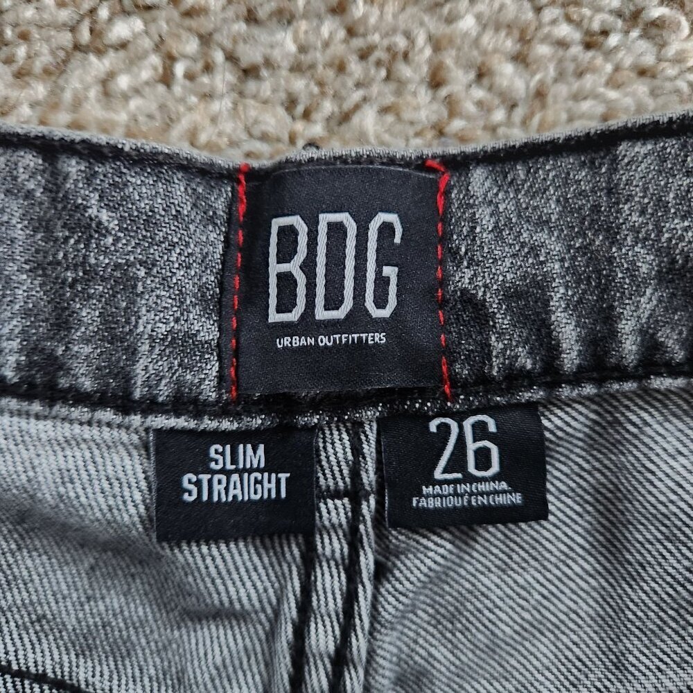 Bdg Slim Straight Gray Button Fly Distressed Jeans - image 3